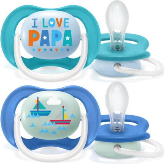 Philips Ultra Air Ορθοδοντικές Πιπίλες Σιλικόνης με Θήκη I Love Papa - Blue για 6-18 μηνών 2τμχ