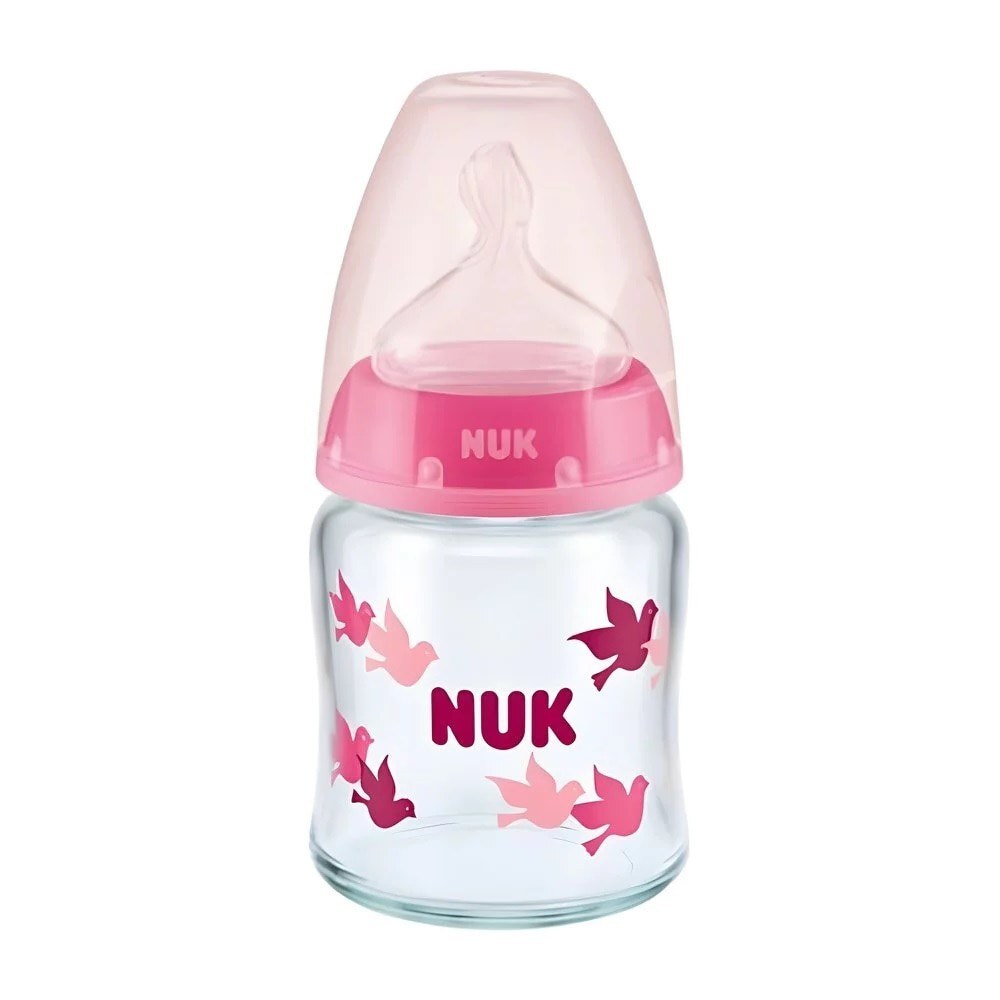 Nuk Γυάλινο Μπιμπερό First Choice+ Κατά των Κολικών με Θηλή Σιλικόνης για 0-6 μηνών Λευκό 150ml