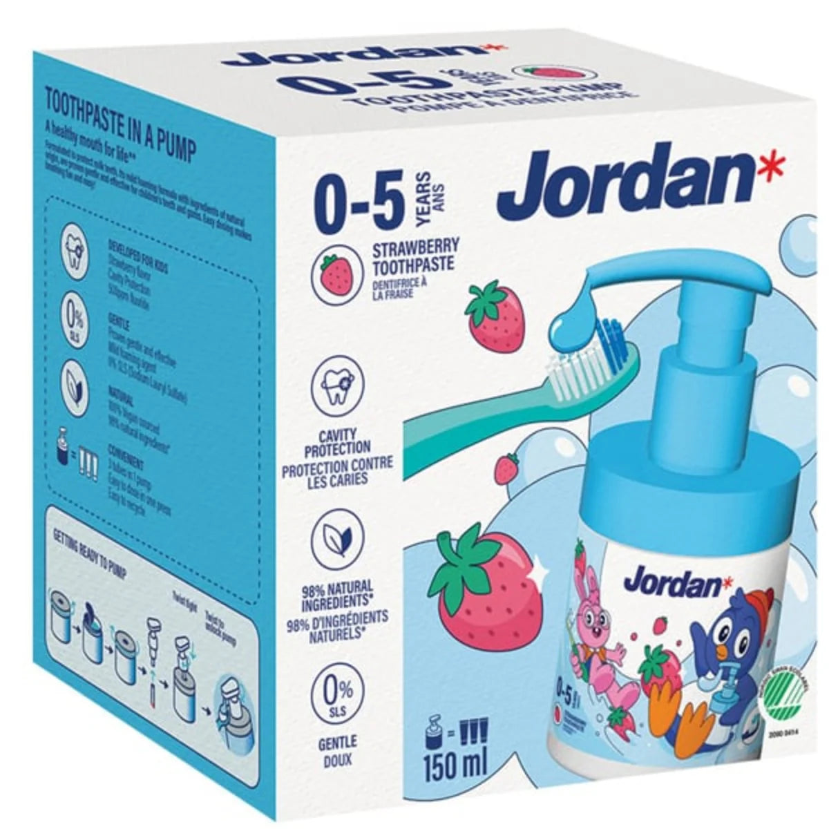 Jordan Strawberry Toothpaste Pump Βρεφική Οδοντόκρεμα με Αντλία Γεύση Φράουλα 0-5 Χρονών 150ml