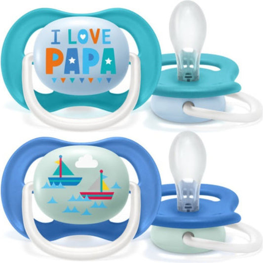 Philips Ultra Air Ορθοδοντικές Πιπίλες Σιλικόνης με Θήκη I Love Papa - Blue για 6-18 μηνών 2τμχ