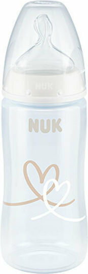 Nuk Πλαστικό Μπιμπερό First Choice Plus Temperature Control Κατά των Κολικών με Θηλή Σιλικόνης 300ml για 6-18 μηνών Λευκό Καρδούλες