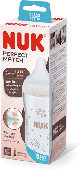 Nuk Γυάλινο Μπιμπερό Perfect Match Κατά των Κολικών με Θηλή Σιλικόνης για 3+ μηνών Λευκό 230ml